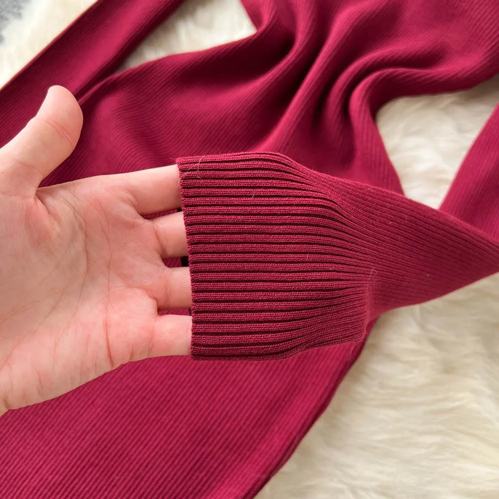 Elegant Knit Mermaid Dress Wrap Off Shoulder Long Sleeve