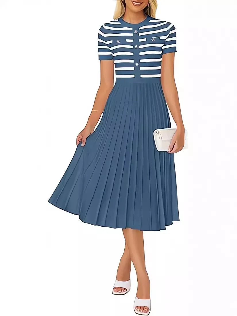 Ice Silk Knitted Striped Summer Dress For Women Loose Fit