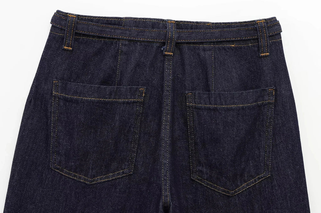 Women's Vintage Denim Streetwear Suit with Sleeveless Vest and Flare Pants