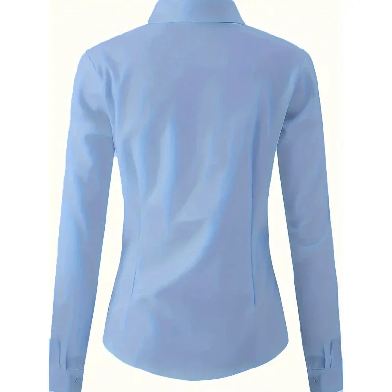 Solid Button Front Shirt Elegant Long Sleeve Lapel Blouse Lightweight Basic Top for Spring and Fall Women's Fashion Office Casual Wear