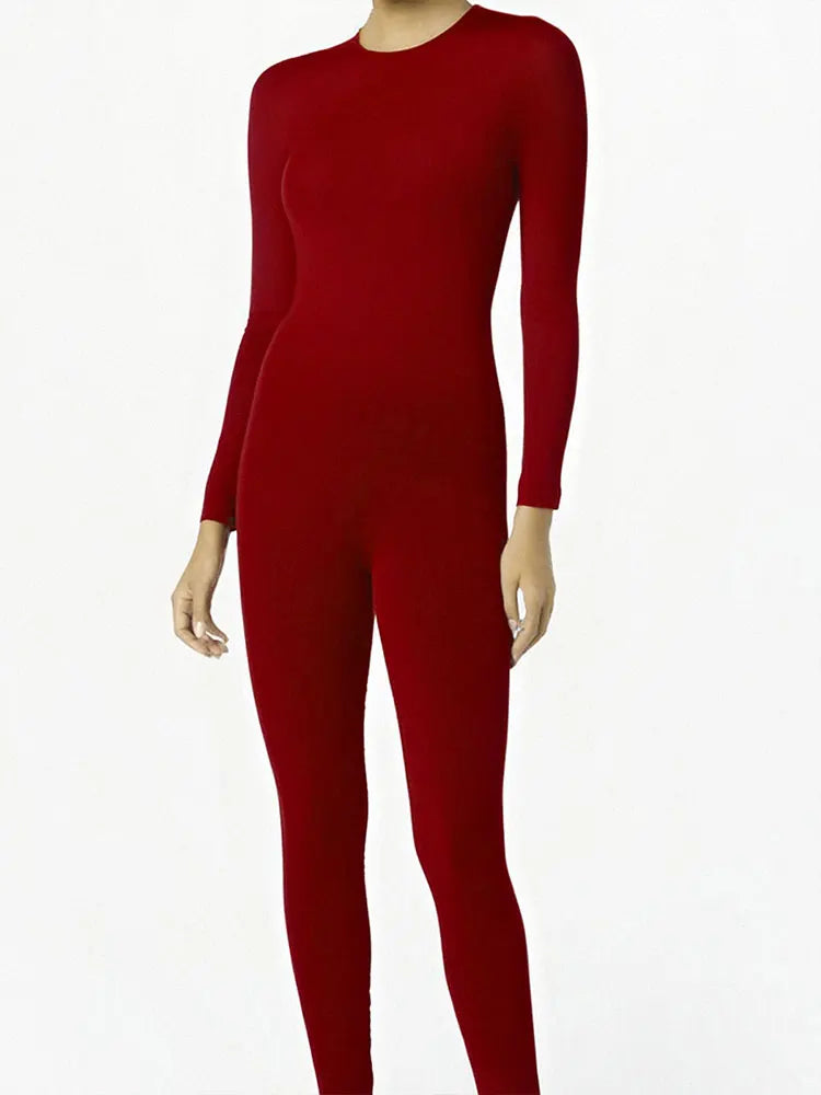 Autumn Black Long Sleeve Jumpsuit For Women Slim Fit O-Neck Bodycon Streetwear Romper Casual Skinny Fashion Overall