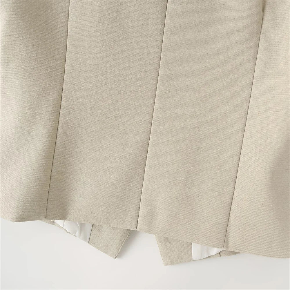 Versatile Slim Sleeveless Cotton Linen Vest and Mid-Waist Trousers Suit for Women's Commuting Style