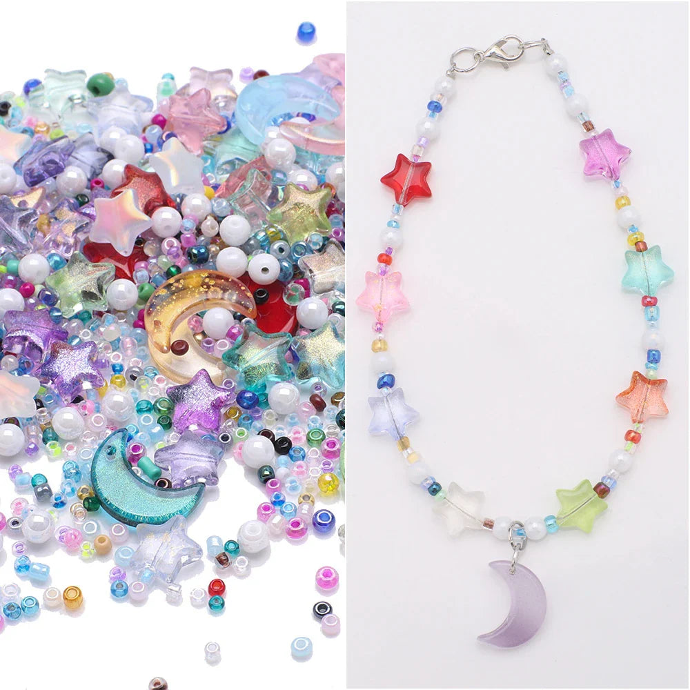 Mixed Star and Moon Crystal Glass Beads for DIY Jewelry Making Craft Bracelets Necklaces and Earrings
