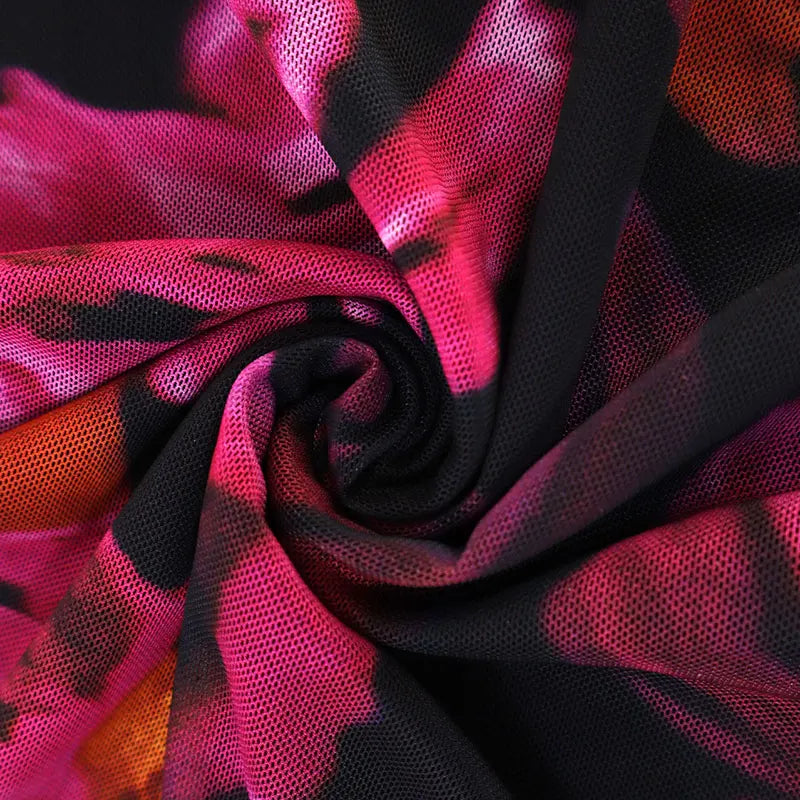 Red Halter Backless Dress Women Slim Streetwear Print