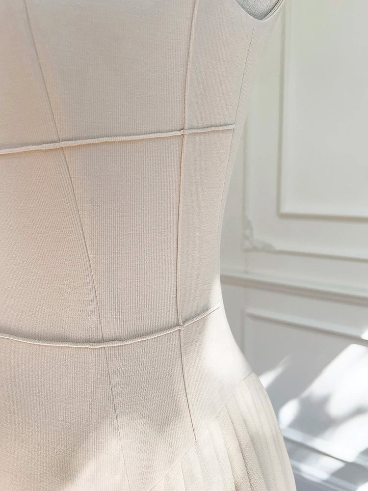 Elegant Square Collar Sleeveless High Waist Summer Dress