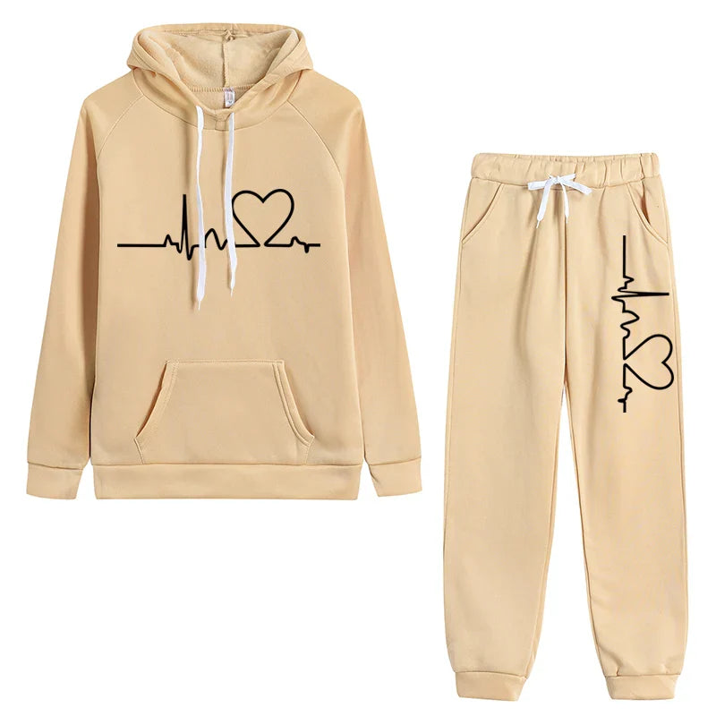 Autumn Winter Women's Fleece Tracksuit Hoodie and Sweatpants Set for Casual Jogging