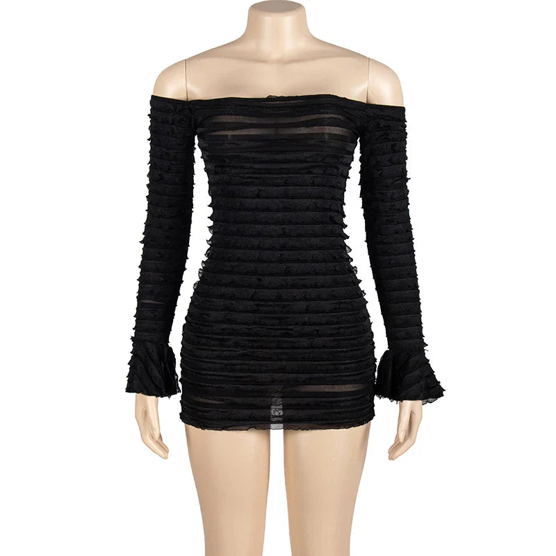 Backless Boat Neck Long Sleeve Dress for Party and Club