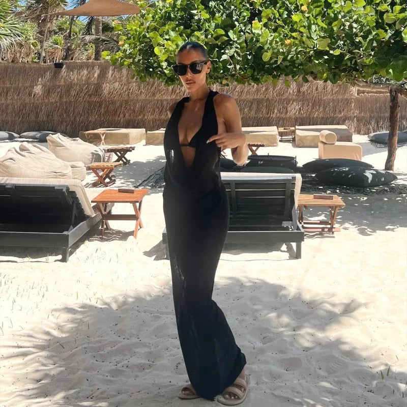 Sleeveless Hooded Dress Slimming Swing Neck Solid Color Long