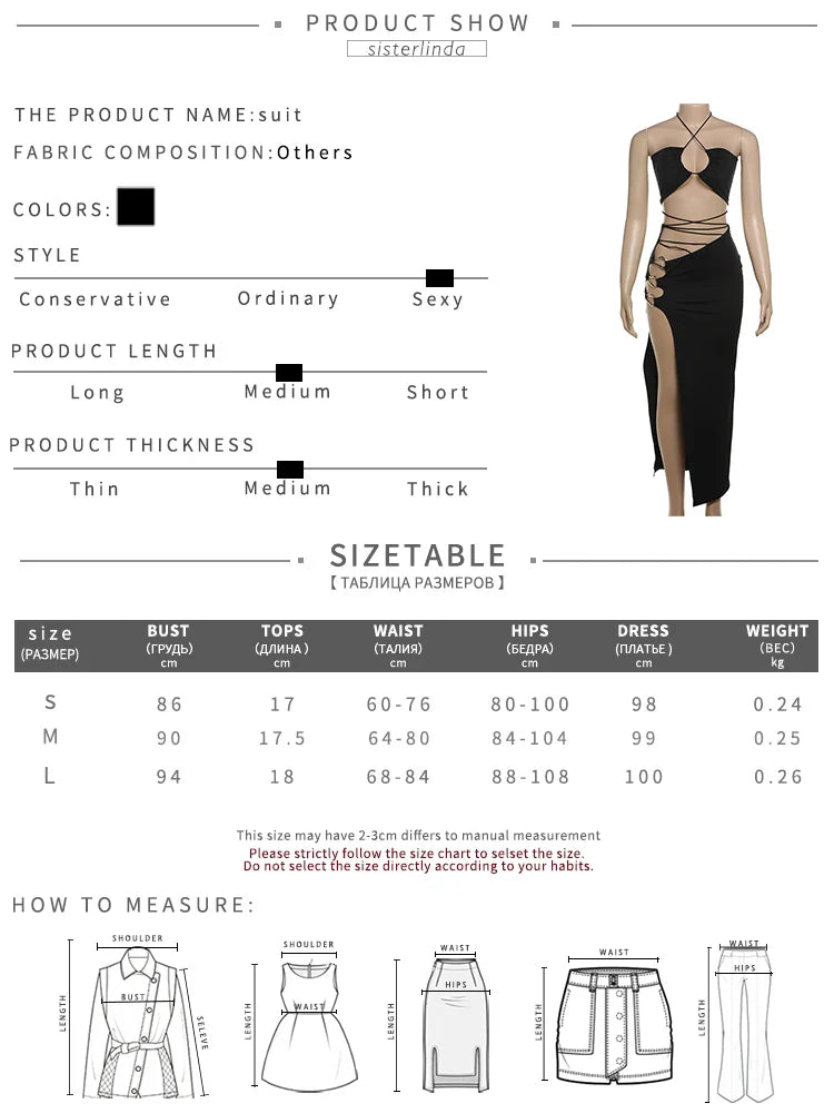Junior Mid-Calf High Street Skirt Suit for Girls Solid Halter Neck with Slit Cleavage and Backless Design