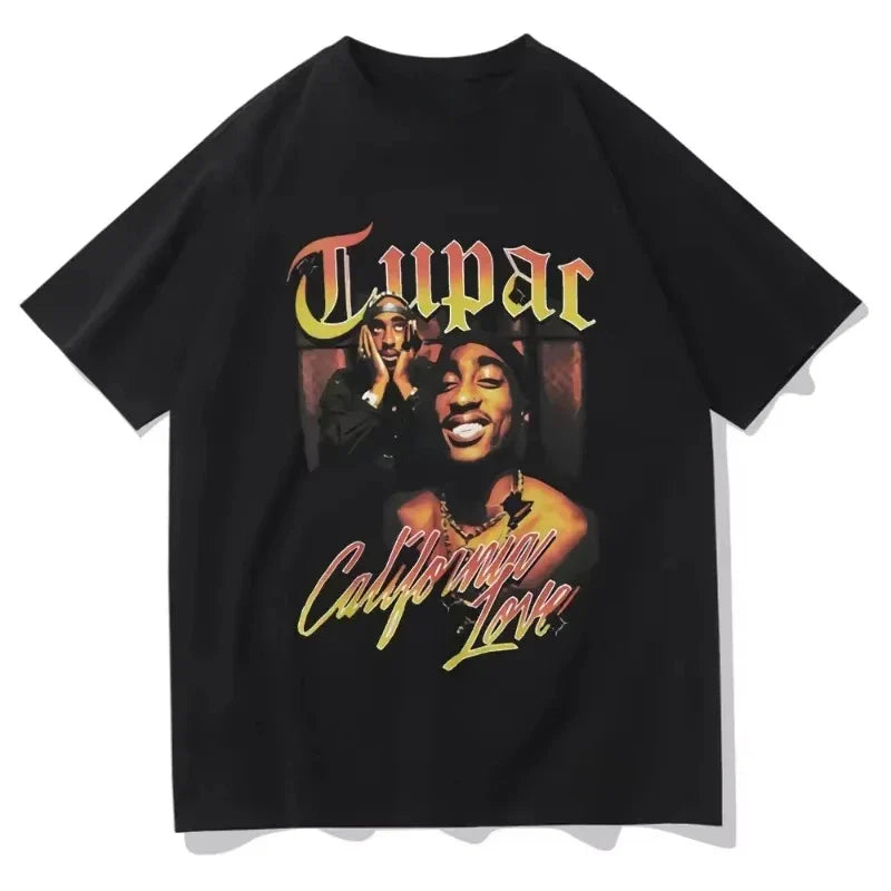 Tupac Hip Hop Graphic Print T-Shirt for Women Unisex Casual Oversized Y2K Streetwear Tee