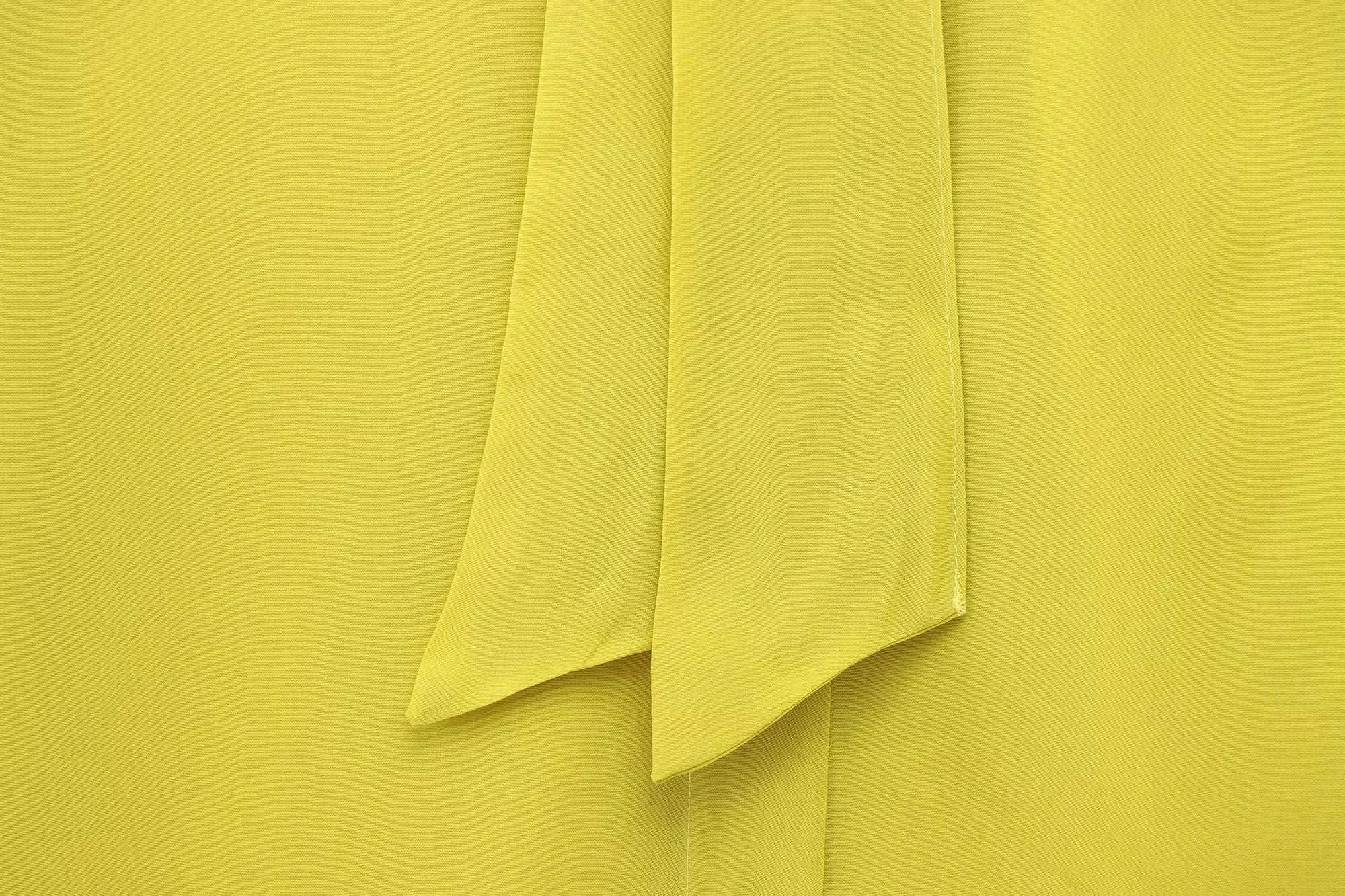 Yellow Chiffon Loose Fit Long Sleeve Shirt for Women with Bow Tie and Button Detail Casual Office Blouse