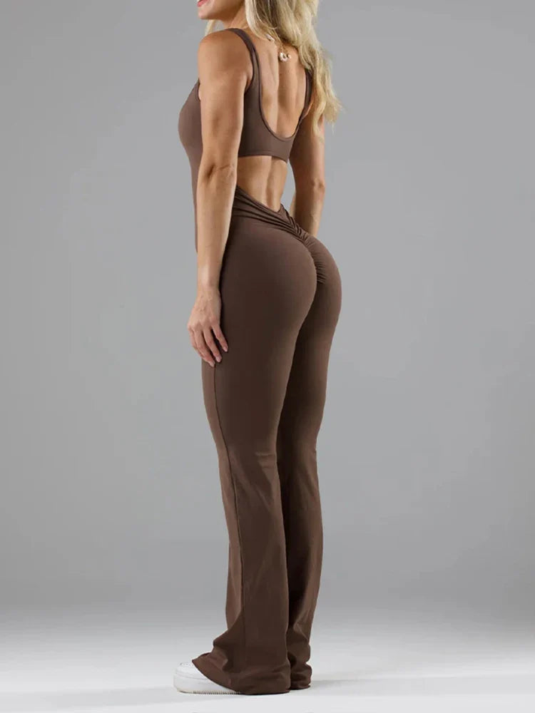 Women's Sexy Backless One-Piece Suit with Flared Pants for Sports Fitness Yoga and Casual Wear