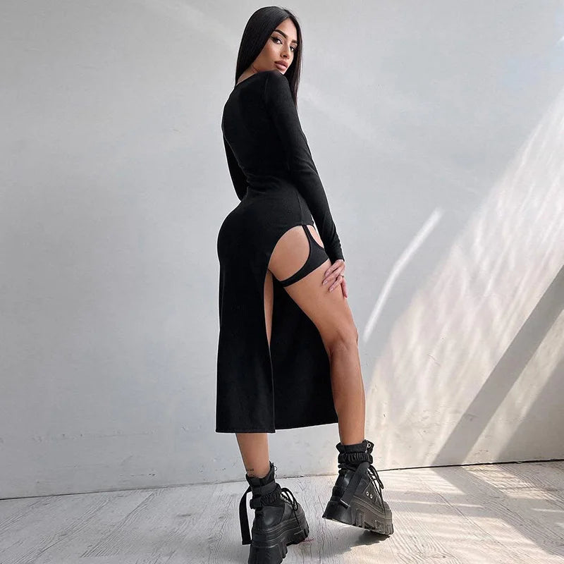 Korean Style Sexy Maxi Dress With Chest Cutout Party Dress