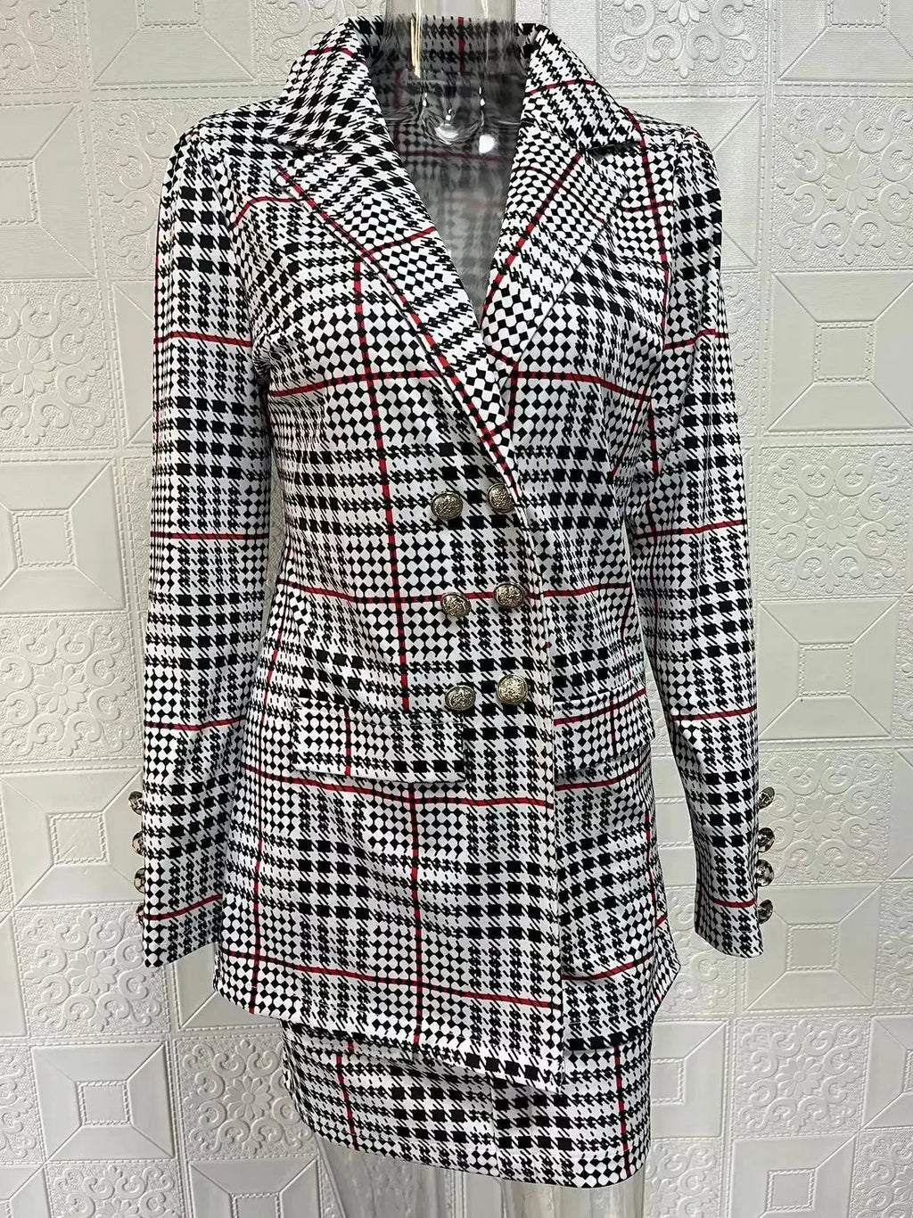 Elegant Plaid Two-Piece Mini Dress Set for Women Casual Chic Skirt and Jacket Outfit Spring Autumn Fashion