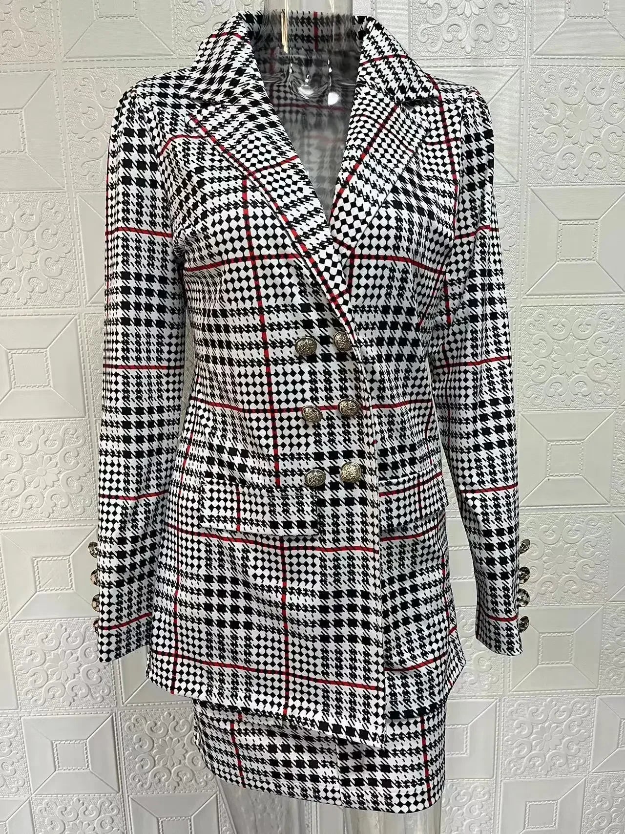 Elegant Plaid Two-Piece Mini Dress Set for Women Casual Chic Skirt and Jacket Outfit Spring Autumn Fashion