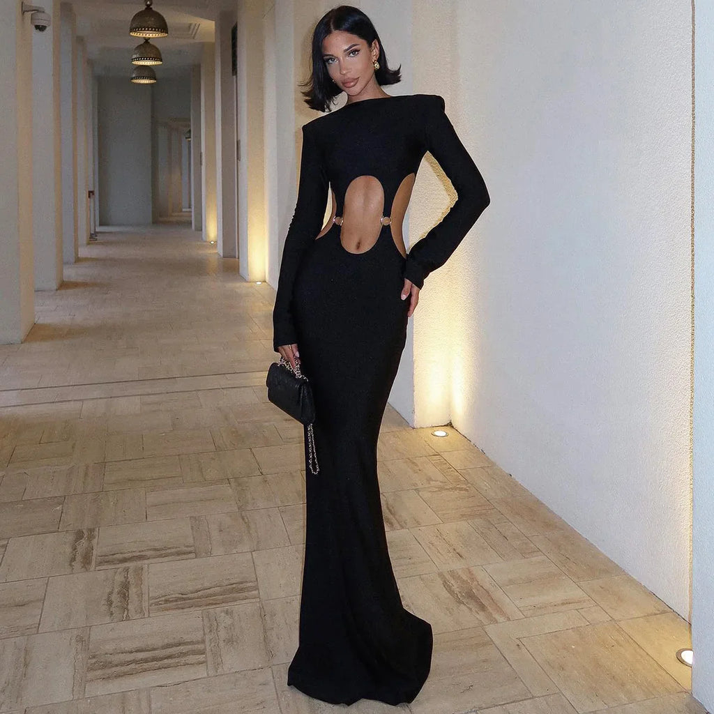 Women's Long Sleeve Backless Y2K Bodycon Maxi Dress