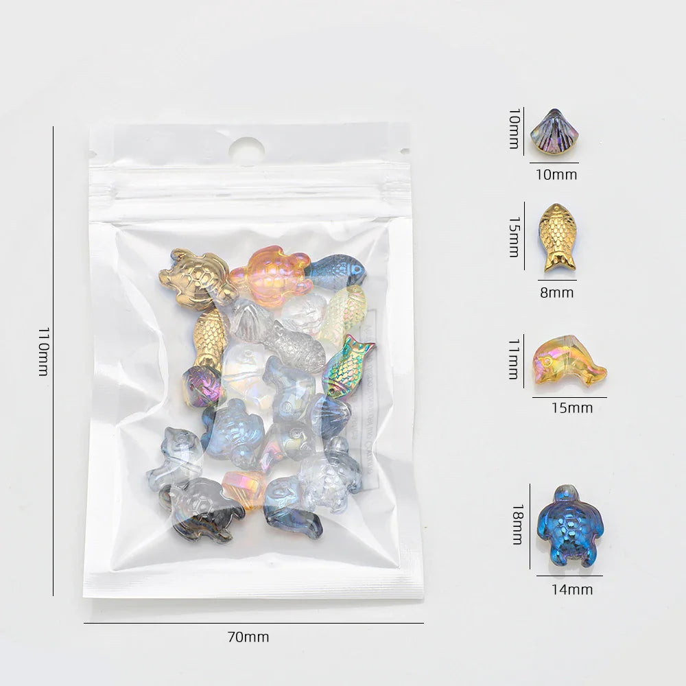 20 Pieces Mixed Shape Crystal Glass Beads for DIY Jewelry Making Including Starfish Snail Shell and Small Fish