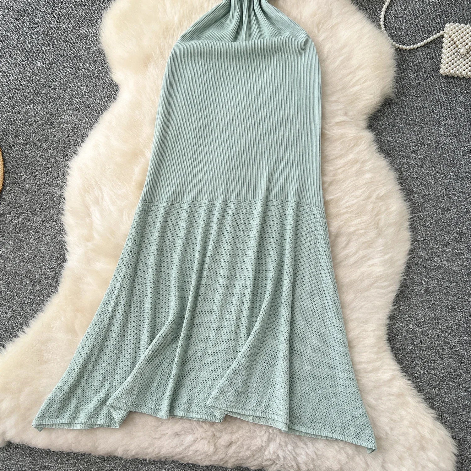 Hollow Out Knitted Dress Sleeveless O Neck A Line Midi