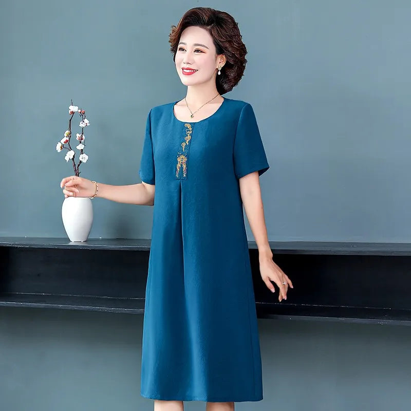 Embroidered Midi Dress for Women Vintage Style Casual Party