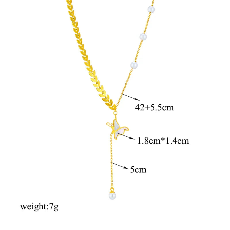 Stainless Steel Butterfly Moon Lock Blue Eyes Pendant Necklace for Women Multilayer Choker Chain Jewelry Gifts