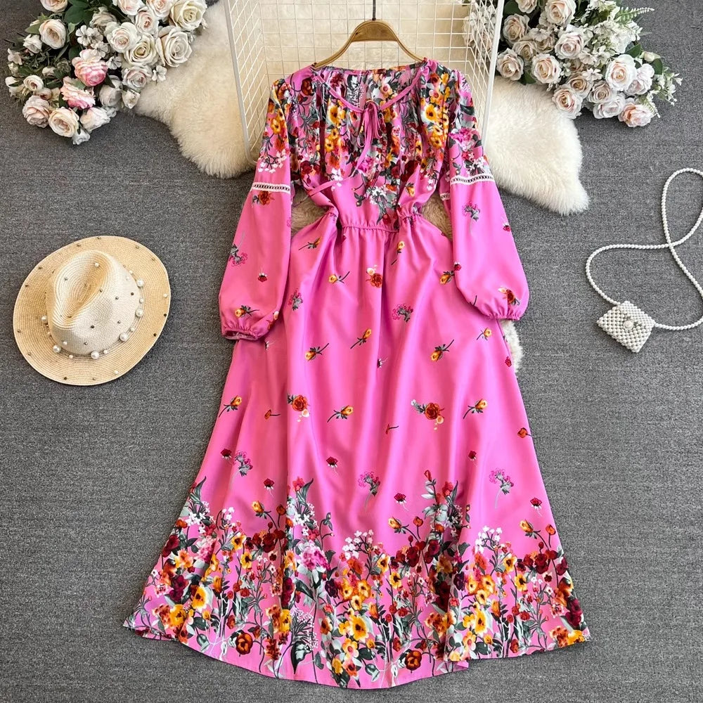 Floral Print Maxi Dress For Women Elegant Swing Tunic