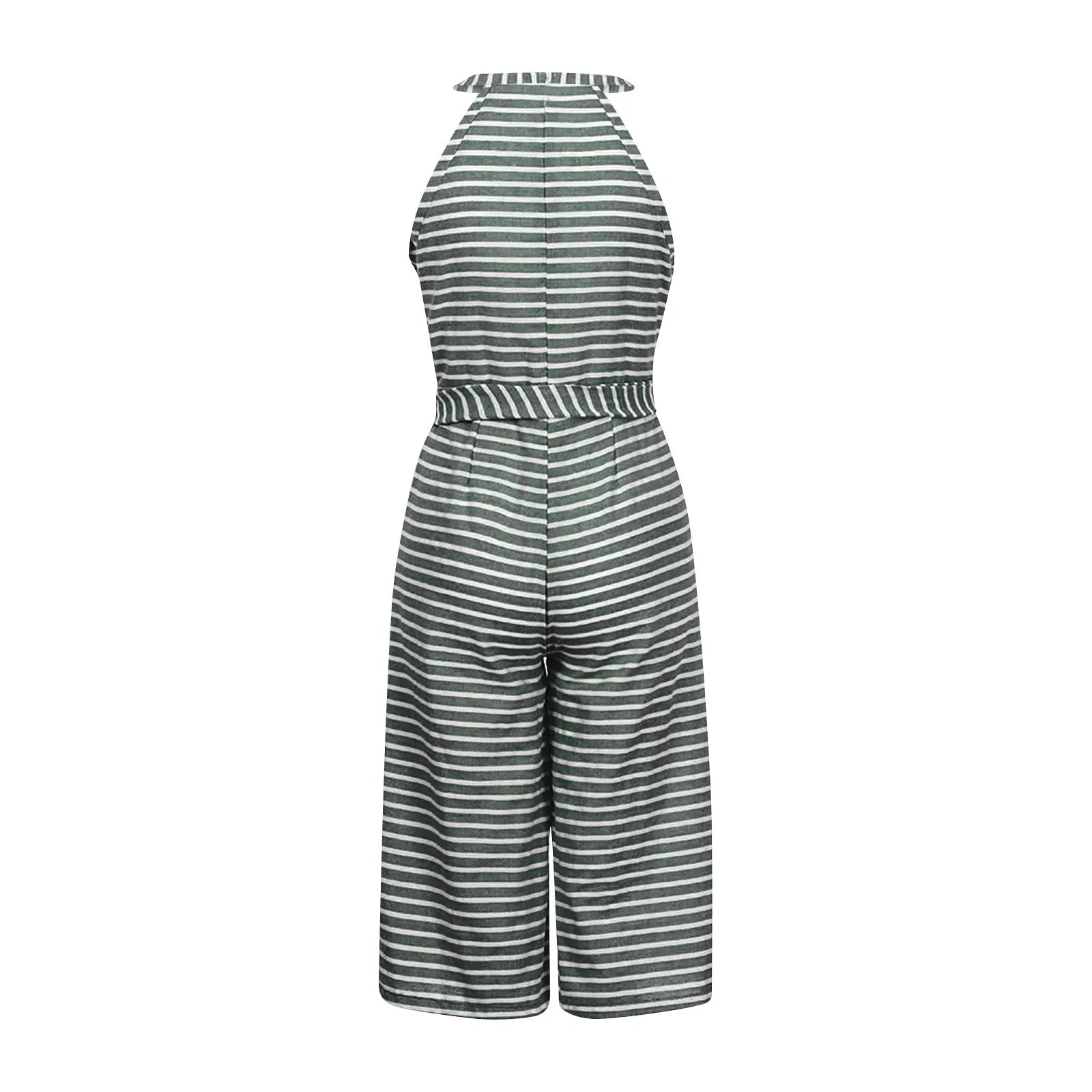 Elegant Sleeveless Striped Jumpsuit for Women Wide Leg Belted Romper Loose Fit Overalls Trousers