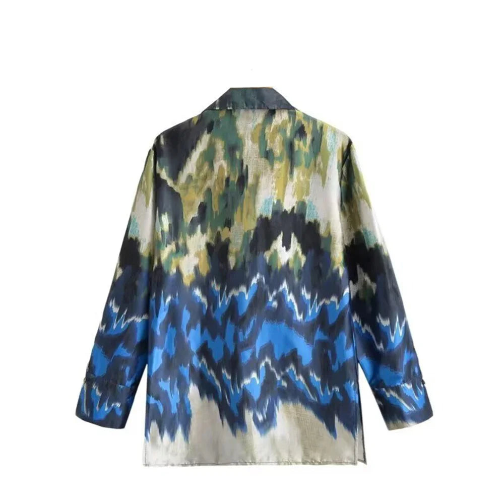 Women's Printed Shirt and Scarf Printed Pants Set for Spring and Summer Fashion