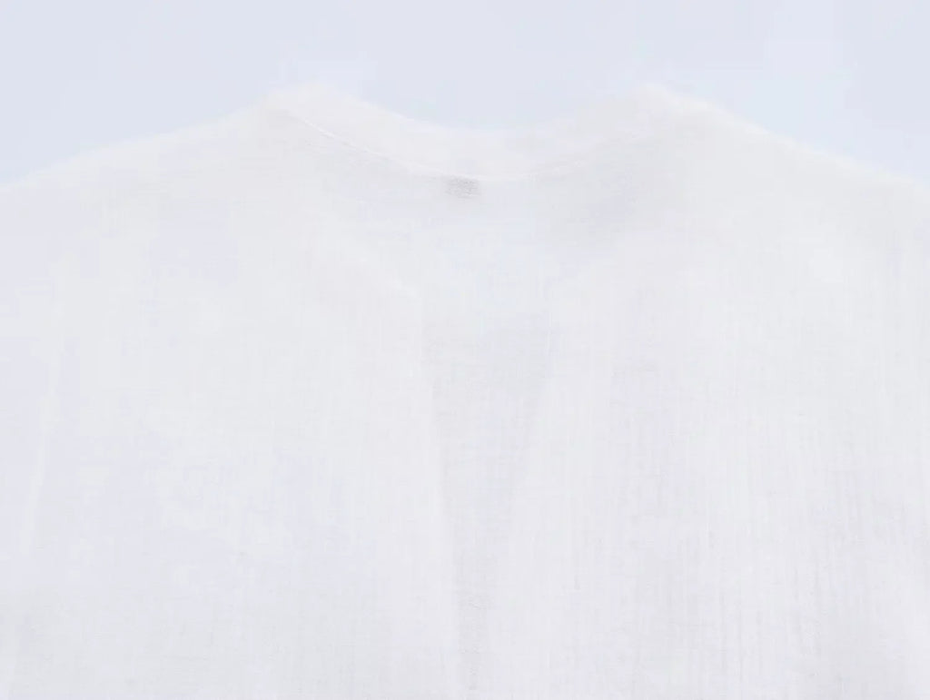 Women's Embroidered V-Neck Long Sleeve Shirt Single-Breasted Loose Hem Casual Chic Top for Spring and Summer