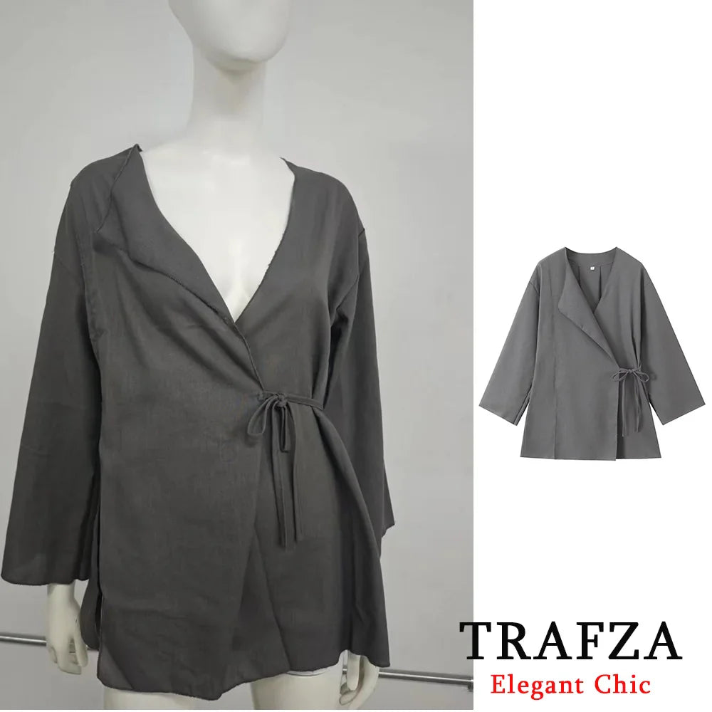 Casual Chic Solid Two Piece Women Set with Long Sleeve Kimono Jacket and Pants Nightwear Suit