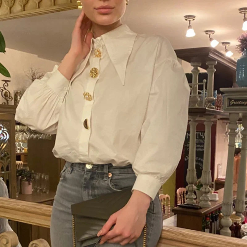 Comfortable Long Sleeve Office Blouse for Women with Turn Down Collar Classic Fit Shirt Blusas for Work and Casual Wear