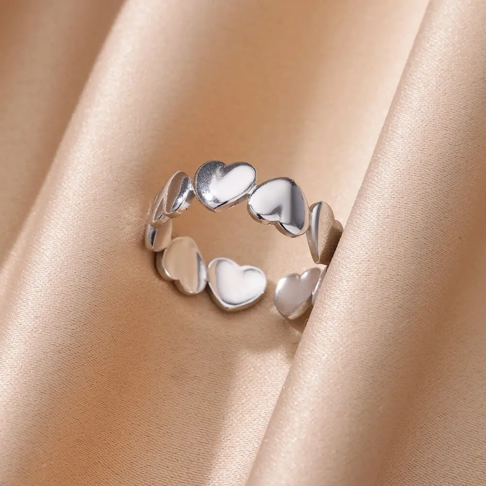Gold Color Stainless Steel Heart Ring for Women Wedding Aesthetic Jewelry Gift