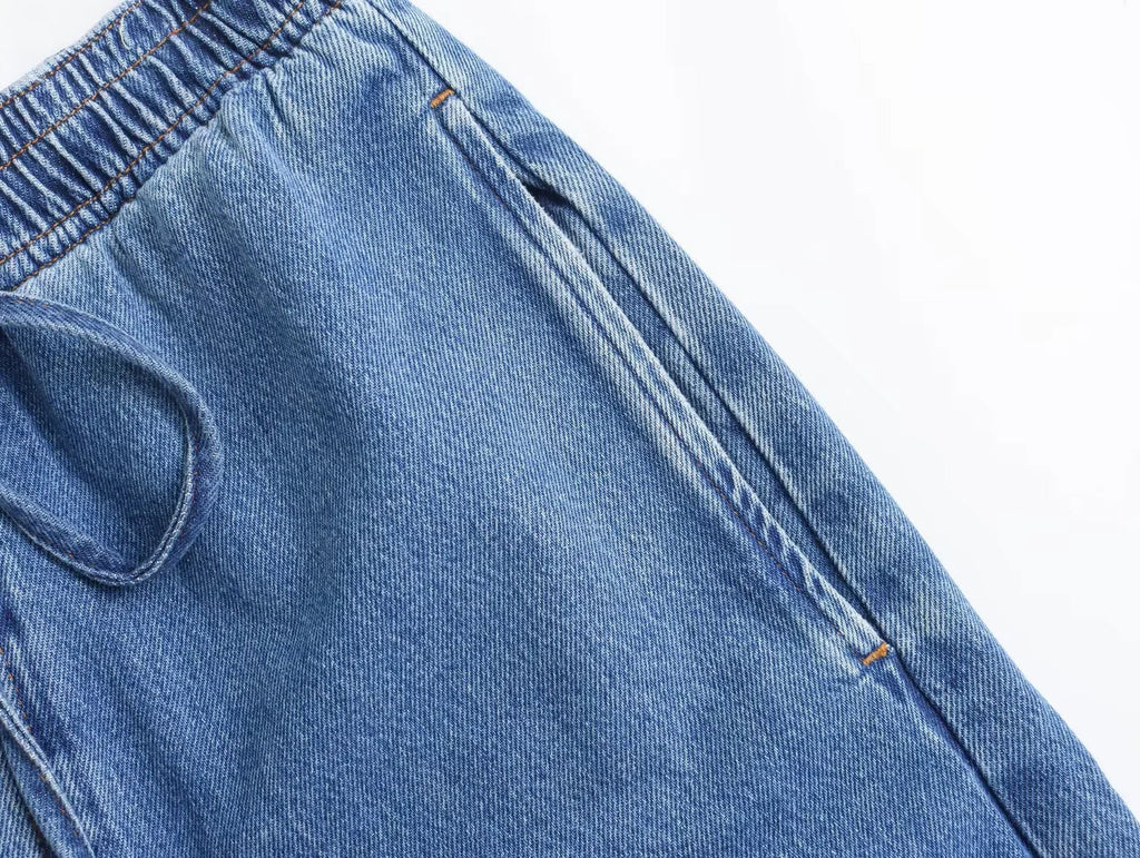 Blue Oversized Shirt and Wide Baggy Denim Pants Two-Piece Set Casual Autumn Jean Outfit for Women