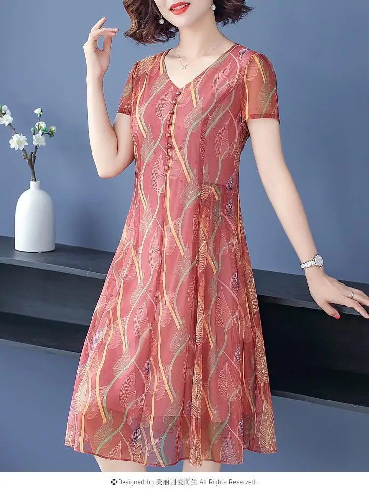 Casual V Neck Midi Dress For Women Chiffon A Line Summer