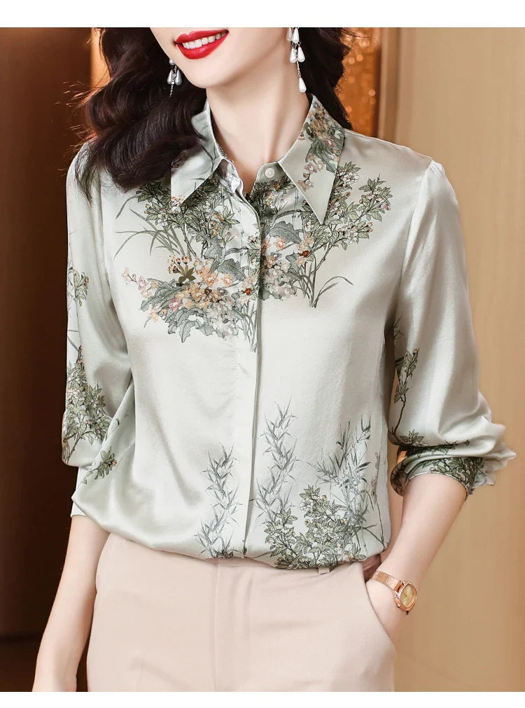 Elegant Floral Blouse for Women Spring Luxury Office Lady Shirt Basic Feminine Tops