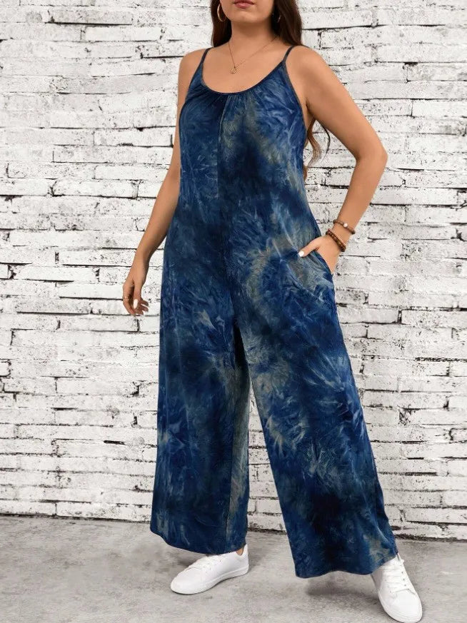 Summer Women's Printed Strap Vest Jumpsuit Casual Loose Fit Pants Stylish Lightweight Outfit