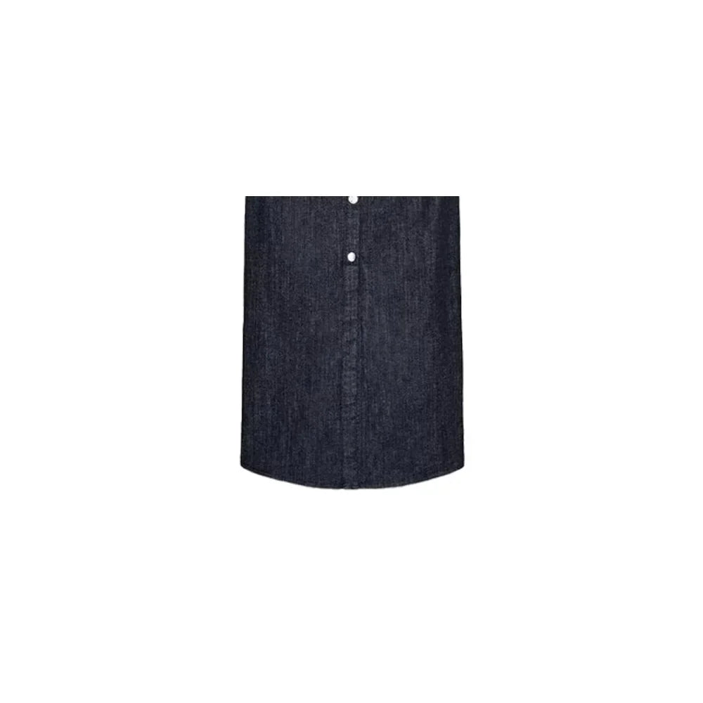 Denim Midi Dress Women Vintage Short Sleeve Button Front