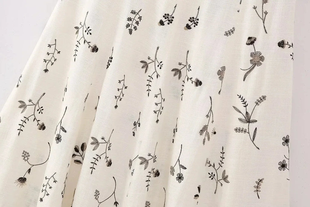 Summer Women Two Piece Set Embroidered Bowknot Short Sling Top with Elegant Midi Skirt Slim Fit Casual Fashion Outfit