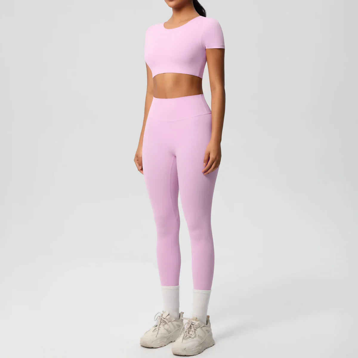 Yoga Set for Women Fitness Sportswear with Short Sleeve Top and High Waist Leggings