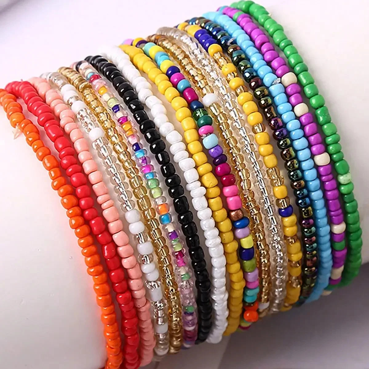 17Pcs Colorful Beaded Bracelets Set for Women Bohemian Stackable Elastic Stretch Bracelets