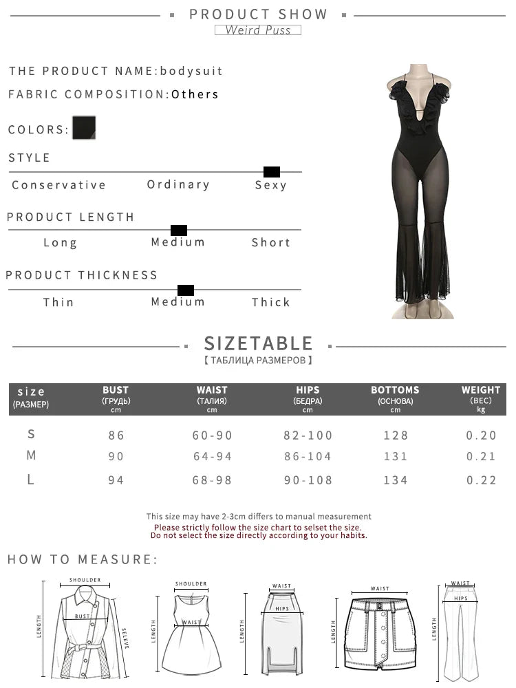 Weird Puss Blossoms Deep V-Neck Sleeveless Backless Jumpsuit for Women with Elastic Mesh Patchwork Skinny Stretch Flare Overalls