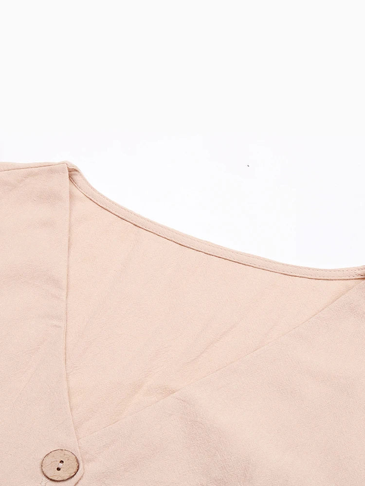 Women's V Neck Button Down Midi Dress Aline Sundress