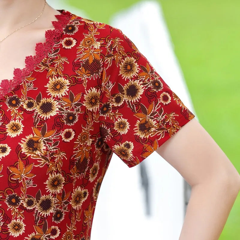 Bohemian Summer Dress With V Neck Print Vintage Midi