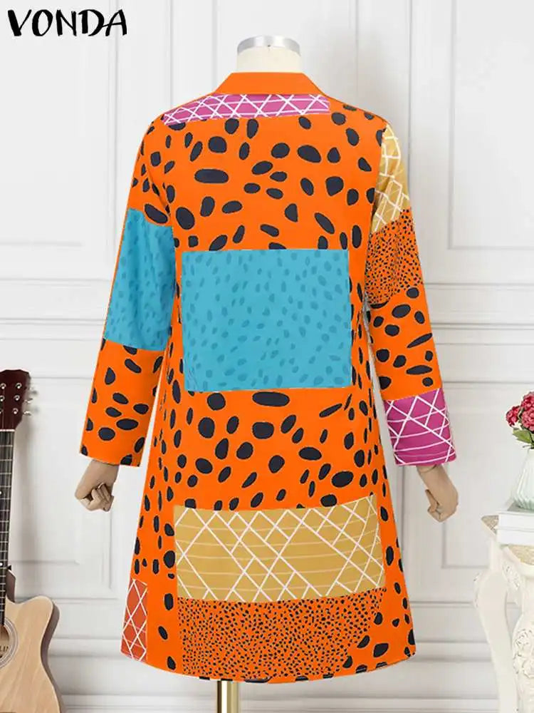 Boho Leopard Print Shirt Dress With Lapel Long Sleeve