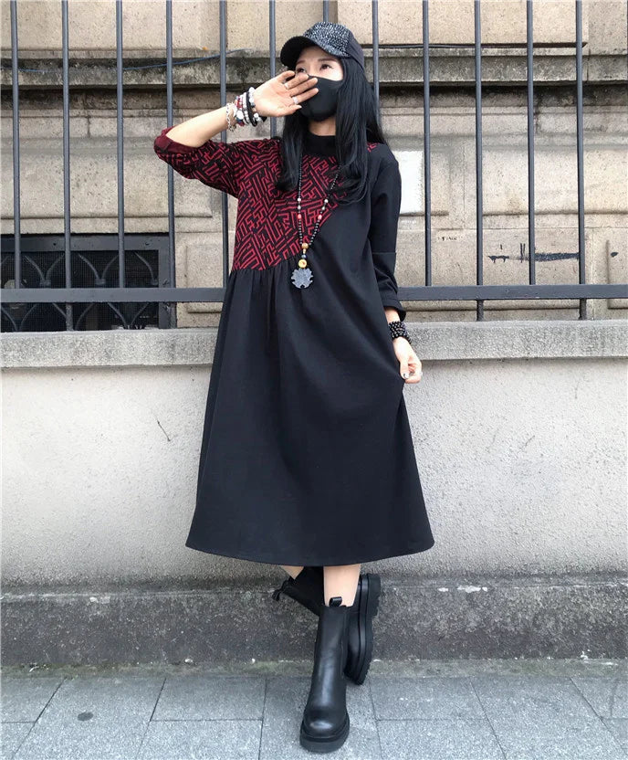 Loose Printed Turtleneck Dress For Women Elegant Casual