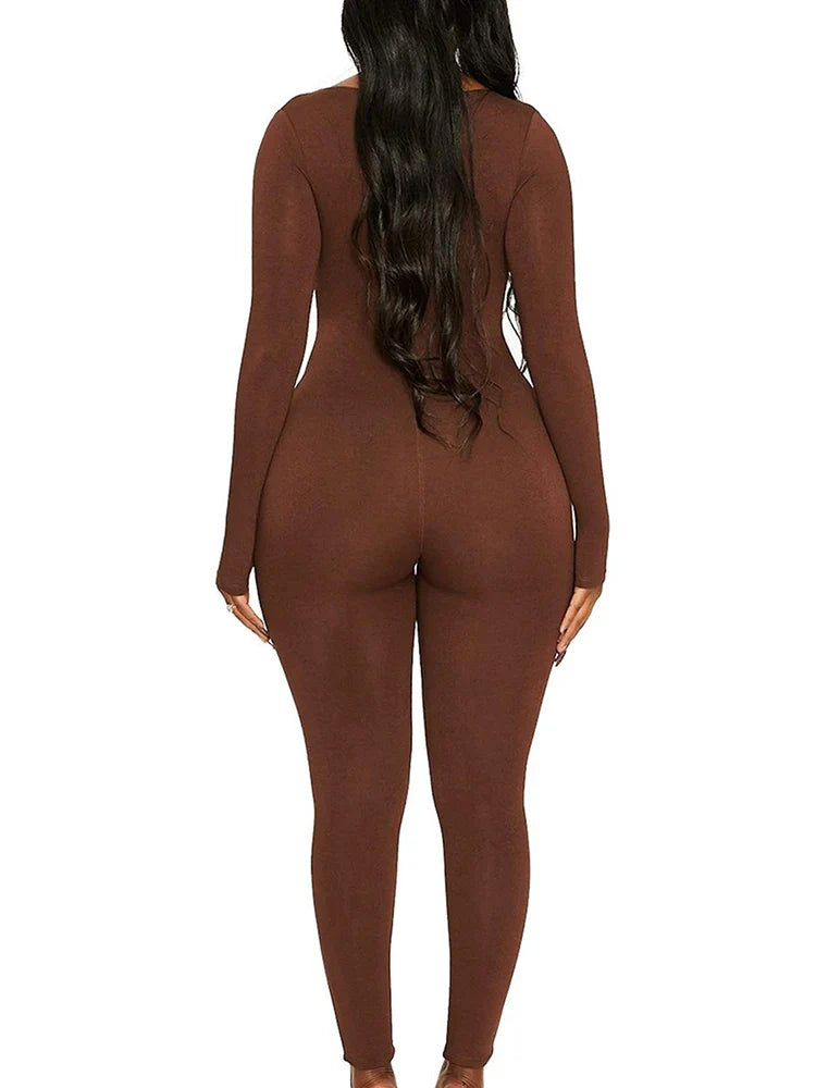 Women's Long Sleeve Skinny Bodycon Romper Jumpsuit Solid Color Casual Fitness Streetwear Overalls