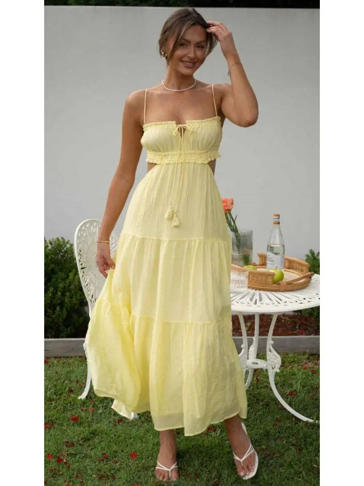 Halter Neck Backless Lace Dress For Women Summer Solid Color