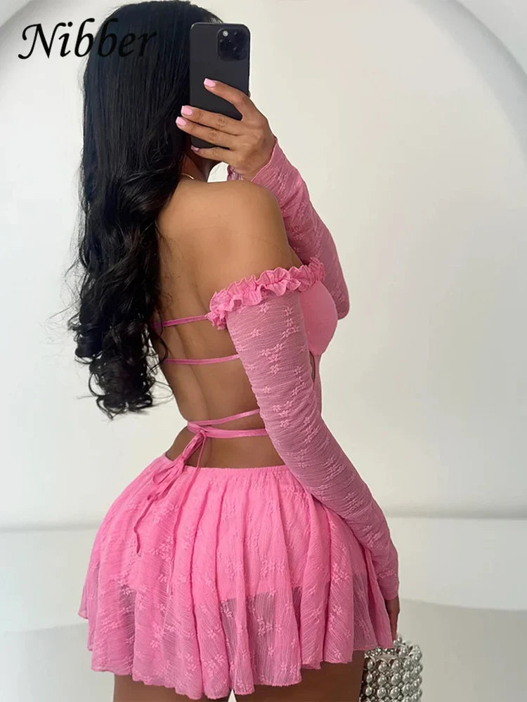 Backless Bandage Dress Hollow Neck Lace Mini Bodycon