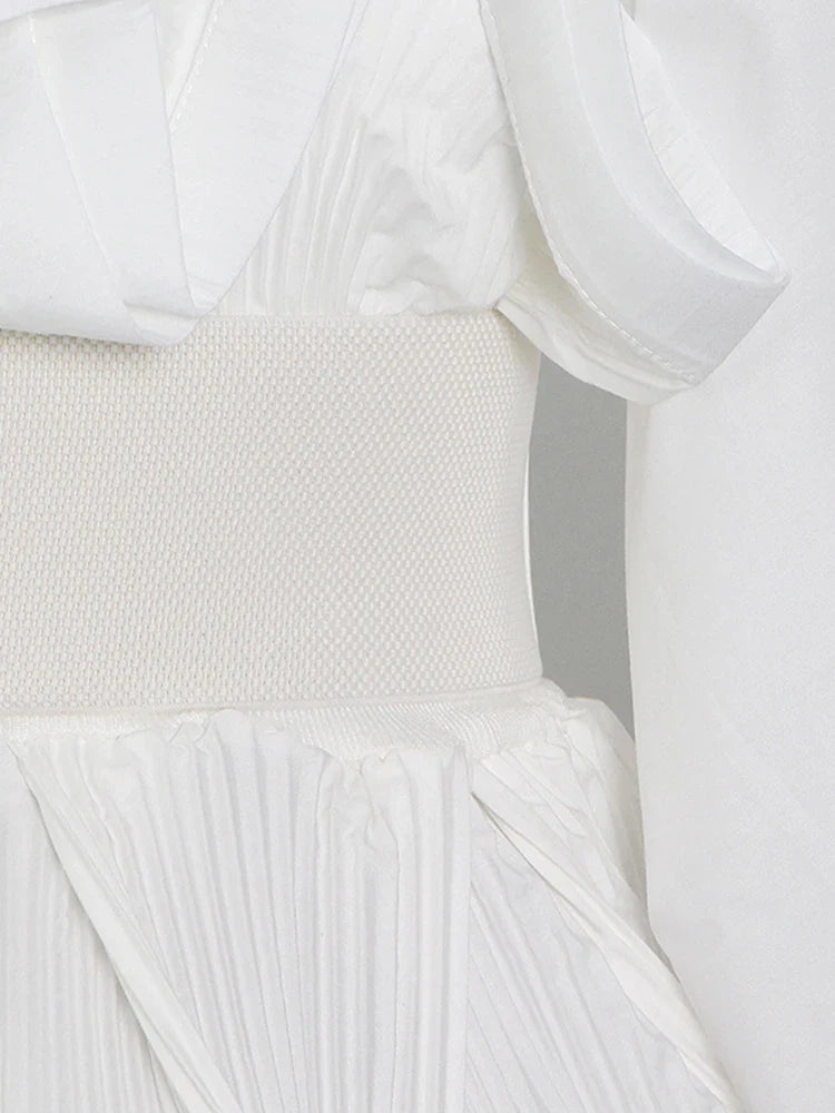 Solid Patchwork Belt Minimalist Women's Shirt Stand Collar Long Sleeve Tunic Spliced Ruffle Casual Blouse