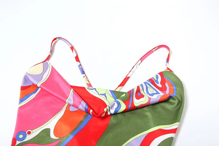 Colorful Print Backless Bodycon Dress Sleeveless Summer