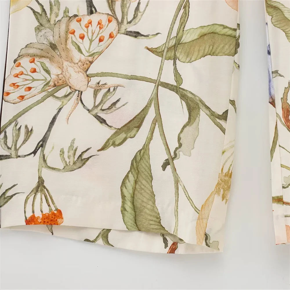 Floral Pattern Women's Shirt and Long Pants Set for Spring Fashion